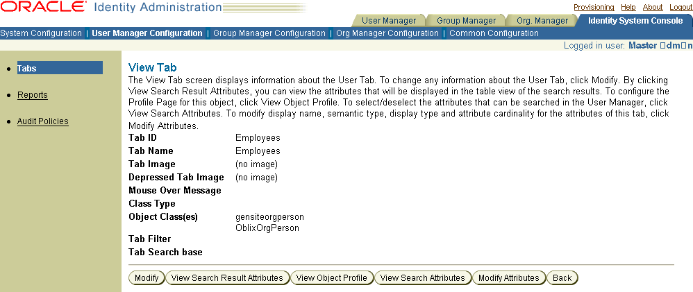 Image of the View Tab page