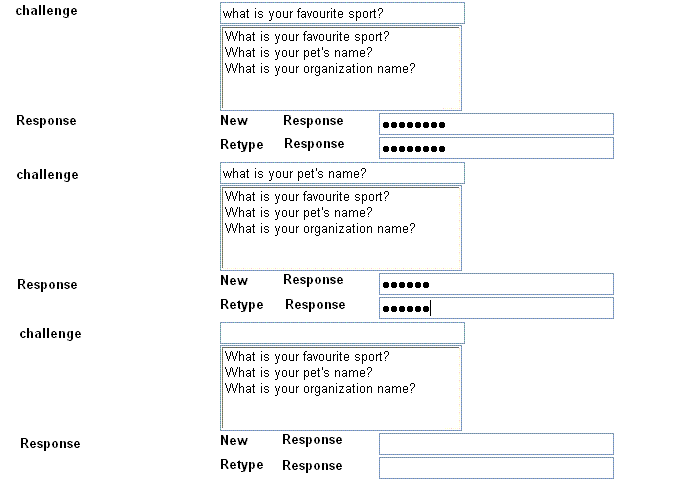 Challenge and Response Pairs in a User Profile During Modify