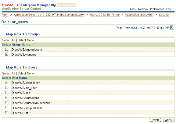 This image is an example of the Role: sr_users dialog.
