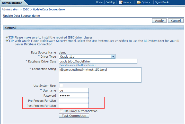 JDBC Data Source Definition page
