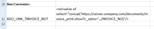 XDO_LINK?_?INOIVOICE_NO? entries in Excel