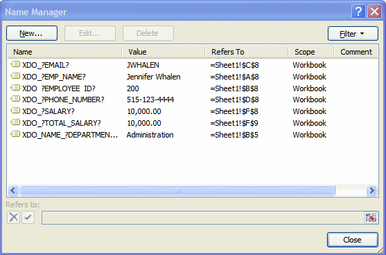Name manager Dialog