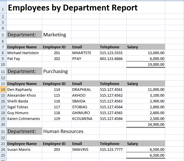 A preview of a template with sample data