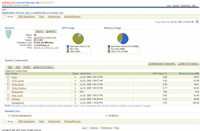 Oracle Application Server Control Console