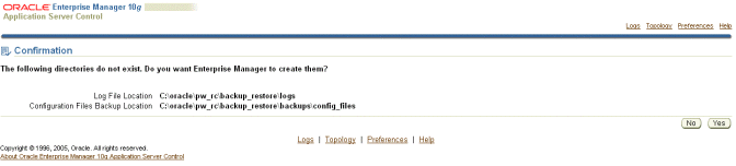 Confirmation screen about existence of specified directories