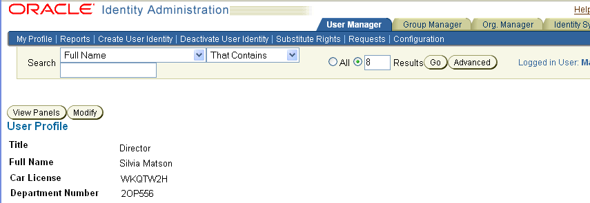 Sample User Manager Profile Page