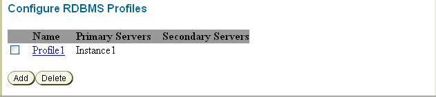 Image of Configure RDBMS Profile options.