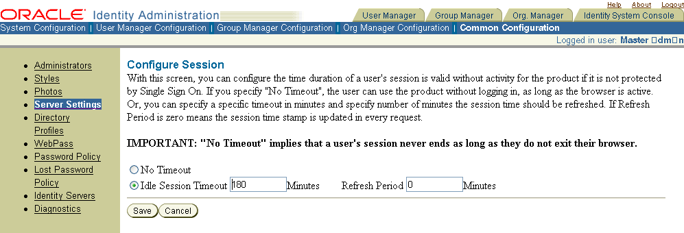 Image of Configure Session Timeout.