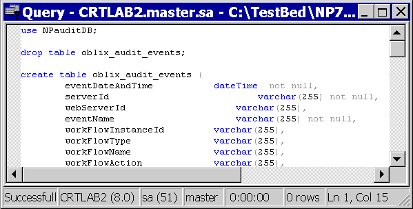 Example of SQL syntax (oblix_audit_events table).