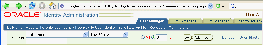 The User Manager page with red text.