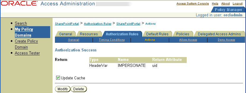 Sample authorization success rule.