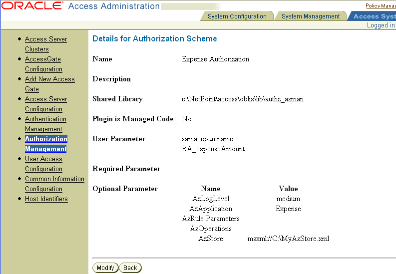 Oracle Access Manager Authorization Scheme