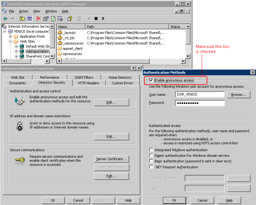 Graphic of IIS Security Configuration.