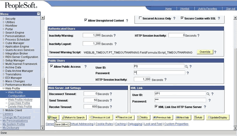 PeopleSoft Web Profile page