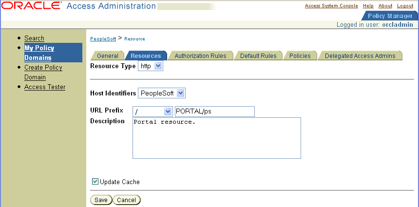 Resource definition in the policy domain.