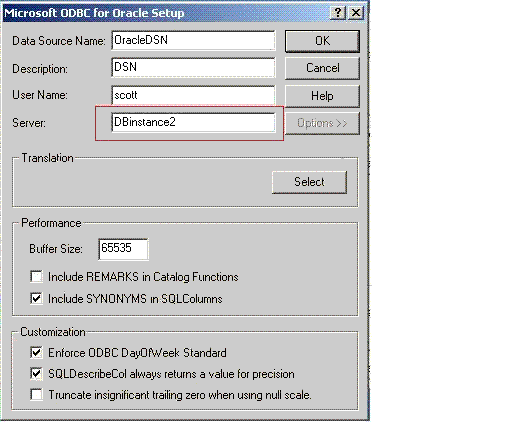 Microsoft ODBC for Oracle Window