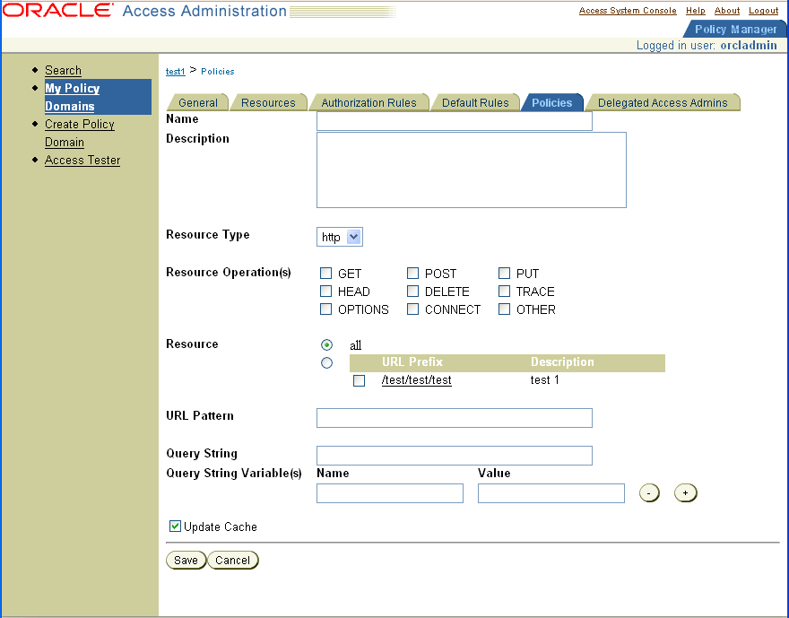 Policy configuration page. Details follow the image.