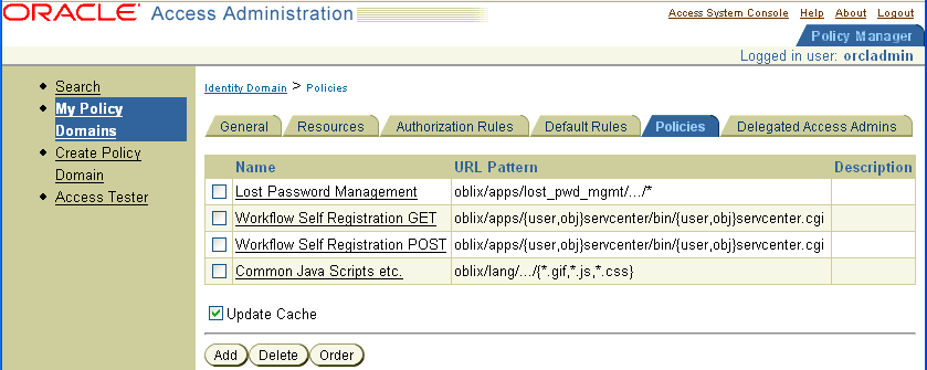 Sample page with list of policies.