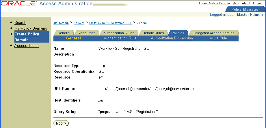 Completed policy for Workflow Self Registration