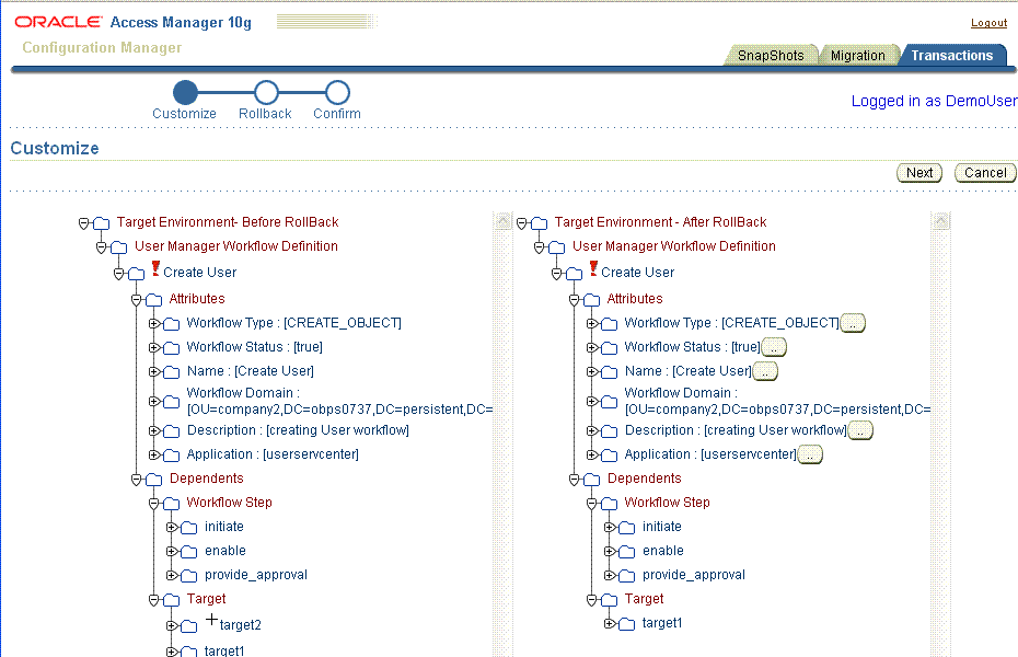 Customize Page During a Rollback Operation